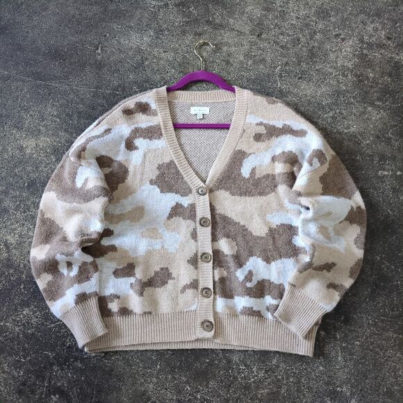 Lucky Brand Sweaters - Lucky Brand Sweater Womens XL Tan Camo Cardigan Button Up Preppy Retro Y2K